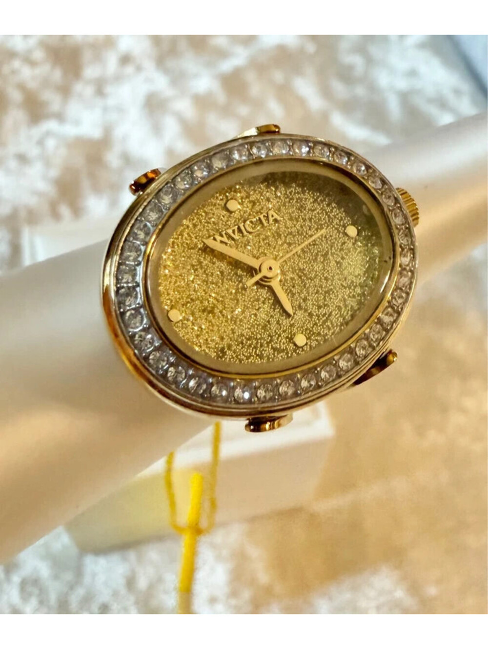 #676  Invicta Angel Adjustable Ring Watch Glitter Gold